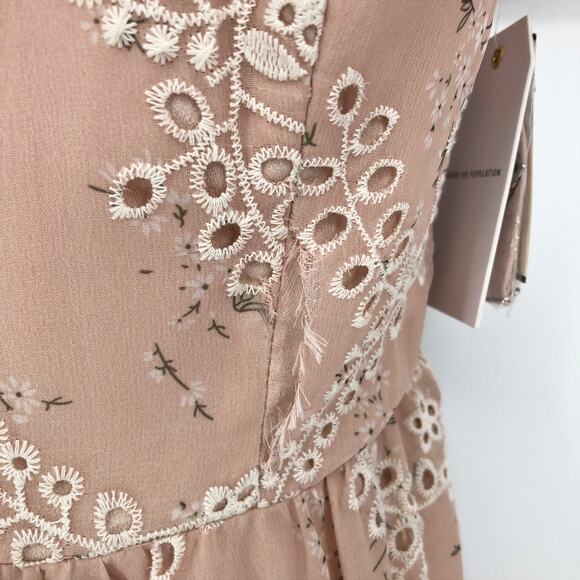 DRESS THE POPULATION River Dress Small Pink Lace Off Shoulder Fit Flare Midi NWT - Picture 10 of 16